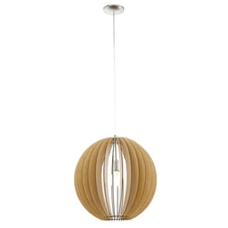 EGLO Cossano Pendant Light, 1-Bulb Vintage Pendant Light Made of Steel and Wood in Nickel Matt, Maple, Dining Table Lamp, Living Room Lamp Hanging
