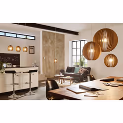 EGLO Cossano Pendant Light, 1-Bulb Vintage Pendant Light Made of Steel and Wood in Nickel Matt, Maple, Dining Table Lamp, Living Room Lamp Hanging