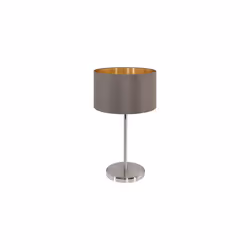 Eglo Maserlo Table Lamp, Nickel Matt Steel with Cappuccino and Gold-Coloured Fabric Bedside Light, E27 Socket, Incl. Switch