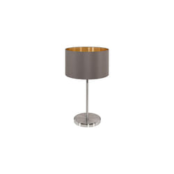 Eglo Maserlo Table Lamp, Nickel Matt Steel with Cappuccino and Gold-Coloured Fabric Bedside Light, E27 Socket, Incl. Switch