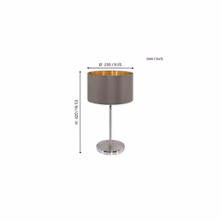 Eglo Maserlo Table Lamp, Nickel Matt Steel with Cappuccino and Gold-Coloured Fabric Bedside Light, E27 Socket, Incl. Switch