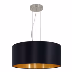 Eglo Maserlo 3-Flame Textile Pendant lamp, Steel and Fabric Hanging Light, Colour: Matt Nickel, Black, Gold, Socket: E27, ?: ...