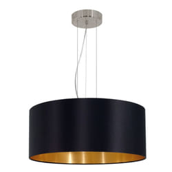Eglo Maserlo 3-Flame Textile Pendant lamp, Steel and Fabric Hanging Light, Colour: Matt Nickel, Black, Gold, Socket: E27, ?: 53 cm/20.8 inches