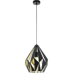Eglo Carlton 1 Vintage Pendant Lamp, Retro Hanging Light in Black and Gold Steel, E27 Socket, ? 31 cm (12.2")