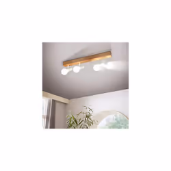 EGLO Townshend 3 ceiling lamp, 4 flame vintage ceiling spot in industrial design, retro lamp made of steel and wood, white, brown, E27 socket