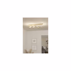 EGLO Townshend 3 ceiling lamp, 4 flame vintage ceiling spot in industrial design, retro lamp made of steel and wood, white, brown, E27 socket