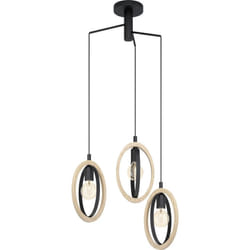 Eglo Pendant lamp Basildon, 3-Light Hanging lamp Vintage, Industrial, Retro, Made of Steel and Wood in Black, Natural, Dining Table lamp, Hanging