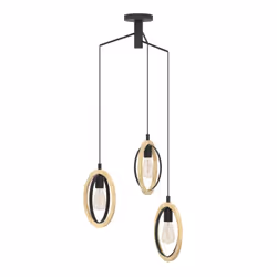 Eglo Pendant lamp Basildon, 3-Light Hanging lamp Vintage, Industrial, Retro, Made of Steel and Wood in Black, Natural, Dining Table lamp, Hanging