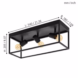 Eglo Silentina Flush Ceiling Light, Industrial Design Living Room, Kitchen, Hallway Lighting, Black Steel Ceiling Light Fitting, E27 Socket