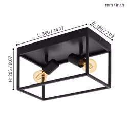 Eglo Silentina 2-Buld Flush Ceiling Light, Industrial Design Living Room, Kitchen and Hallway Ceiling Spotlight, Black Steel Pendant Lighting