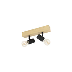 Eglo Townshend 3 Ceiling Light, 2-Flame Vintage Wall Spotlight with an Industrial/Retro Design Made of Steel and Wood, Black and Brown Colours, E27