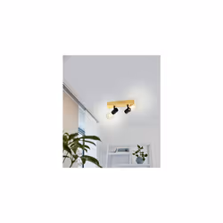 Eglo Townshend 3 Ceiling Light, 2-Flame Vintage Wall Spotlight with an Industrial/Retro Design Made of Steel and Wood, Black and Brown Colours, E27