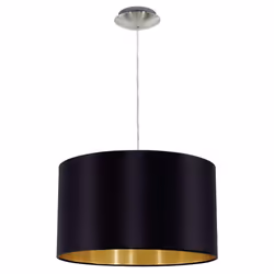 EGLO Maserlo Textile Pendant Lamp, Nickel Matt Steel with Black and Gold Fabric Hanging Light, E27 Socket, ?: 38 cm (14.9")