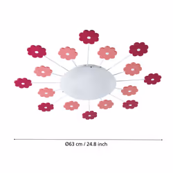 Eglo Viki 1 Ceiling Light, Children's Room Wall Lighting, Ceiling Lamp in Steel Pink and White Stained Glass, E27 Socket