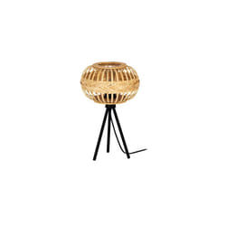 Eglo Tripod Bedside lamp Amsfield 1, Boho Style Light Fixture, Living Room and Bedroom Lighting, Black Metal and Natural Coloured Bamboo, E27 Socket,