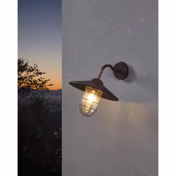 Eglo Melogoa Outdoor Wall Light, Antique Copper External Porch Light, Galvanized Steel and Glass Lantern, E27 Socket, IP44