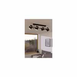 Eglo Ceiling Light Hornwood, 4 Light Vintage and Industrial Style Lighting Made of Black Metal and Natural Wood, Living Room and Bedroom spotlights,
