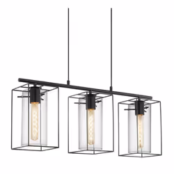 Eglo Loncino Pendant lamp, 3-Flame Vintage Pendant lamp, Hanging lamp Made of Steel, Colour: Black, Glass: Tinted Glass, Sock ...
