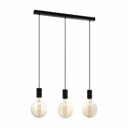 EGLO Pendant lighting Pozueta, 3 bulbs ceiling light fitting made of black steel, vintage and industrial style hanging lamp f ...