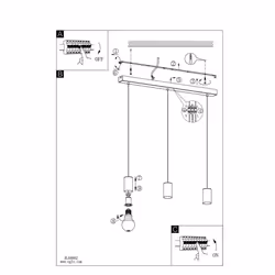 EGLO Pendant lighting Pozueta, 3 bulbs ceiling light fitting made of black steel, vintage and industrial style hanging lamp for dining and living