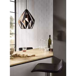 EGLO Vintage Pendant, Steel, 60 W, Black, Copper, 49254