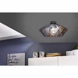 Eglo Flush Ceiling Light Carlton6, Vintage, Industrial and Retro Design, Living Room, Kitchen and Hallway lamp, Black Steel and Copper, E27 Socket
