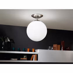 Eglo Ceiling lamp Rondo, 1 Flame Ceiling Light, Material: Steel, Colour: matt Nickel, Glass: matt Opal White, Socket: E27