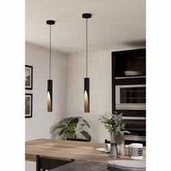 Eglo LED Pendant Lighting Barbotto, Hanging lamp with indirect Lighting, Metal Ceiling Light Fixture in Black and Wood Look, GU10 Bulb, Warm White,