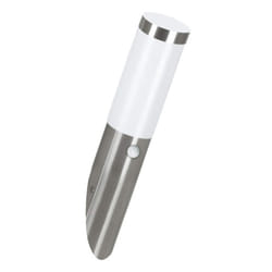 Eglo Helsinki LED Outdoor Wall Light, Exterior Lamp incl. Motion Detector, Silver Stainless Steel and White Plastic Garden Lighting, E27Socket, IP44