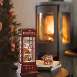 Konstsmide Lantern : Santa in Red Telephone Box, Water Filled : Battery Operated & Timer : 4363-550
