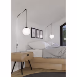 Eglo Hanging lamp Rondo 3, lamp Holder with Cable and Plug, Pendant lamp Above Dining Table, Dining Room lamp Made of Black Metal and White Glass, E27