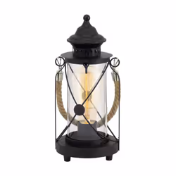 Eglo Bradford Table lamp, 1-Flame Vintage Table Light, Lantern, Bedside lamp Made of Steel, Colour: Black, Glass: Clear, Sock ...