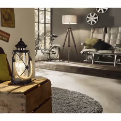 Eglo Bradford Table lamp, 1-Flame Vintage Table Light, Lantern, Bedside lamp Made of Steel, Colour: Black, Glass: Clear, Socket: E27, incl. Switch