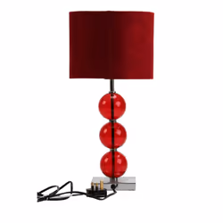 Premier Housewares Bedside Table Lamp Ceramic Effect Bedside Lamp Chrome Base Table Lamps for Lounge Desk Lamp Lamp Shade H51 Cm X W24 Cm X D24Cm, Red