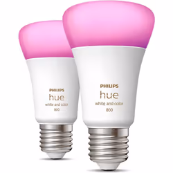 Philips Hue White and Colour Ambiance Smart Light Bulb 2 Pack 60W - 800 Lumen [E27 Edison Screw] with Bluetooth. Works with Alexa, Google Assistant