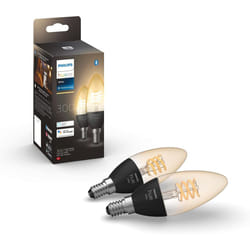 Philips Hue Warm White Filament Candle Smart Light Bulb 2 Pack [E14 Small Edison Screw] with Bluetooth. Works with Alexa, Google Assistant and Apple
