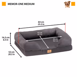 Ferplast Dog Bed Dog Cushion Dog Bed Medium Memory Foam Dog MatOrthopedic Dog Bed and Sofa Dog Mattress Washable 64 x 52 x h 16,5 cm. Grau