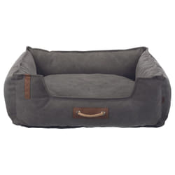TRIXIE BE Nordic F?hr Dog Bed 60 x 50 cm in Dark Grey - Square Dog Basket for Small and Large Dogs - Cosy Dog Basket with Practical Carry Handle -