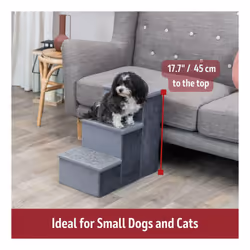 TRIXIE Velour Foldable 3-Step Pet Stairs with Storage, Collapsible, Storage Compartments for Pet Toys