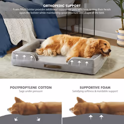 Codi Extra Large Memory Foam Layer Dog Bed, Washable Orthopedic Dog Bed Couch with Removable Zipper Cover, Waterproof Dog Bed Sofa Bed, Grey,
