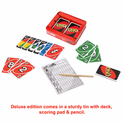 Mattel Games UNO Deluxe, Classic Card Game for Kids and Adults for Family Game Night, Use as a Travel Game or Engaging Gift for Kids, 2 to 10 Players,