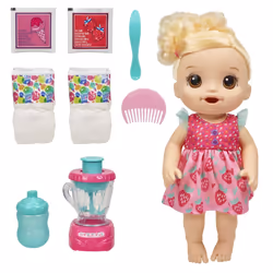 Baby Alive Magical Mixer Baby Doll Strawberry Shake with Blender Accessories, Drinks, Wets, Eats, Blonde Hair Toy for Childre ...