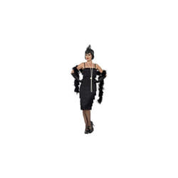 Smiffys Flapper Costume, Black with Long Dress, Headband & Gloves, 1920's Razzle Fancy Dress, Adult Dress Up Costumes