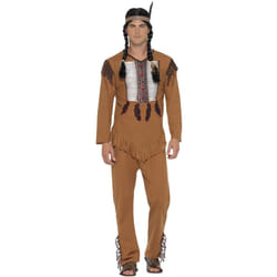 Smiffys Native American Inspired Warrior Costume, Brown with, Top, Trousers & Headband, Cowboys and Indians Fancy Dress, Adult Dress Up Costumes
