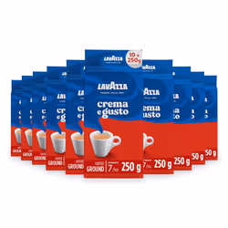 Lavazza Crema e Gusto Classico Ground Coffee, Dark Roast, 250g Each, 10-Pack - Ideal for Moka and Filter