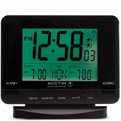 Acctim Delaware Digital Alarm Clock Radio Controlled Dual Couples Alarm Date & Temperature Display Black