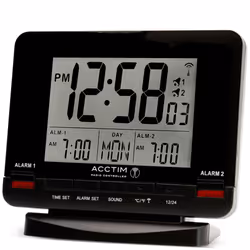 Acctim Delaware Digital Alarm Clock Radio Controlled Dual Couples Alarm Date & Temperature Display Black