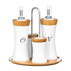 Premier Housewares 1103947 4-Piece Bamboo/Ceramic Concave Condiment Set,White,H19 x W19 x D9cm