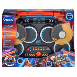 VTech Kidi DJ Drums, Light-up Electronic Drum Kit for Kids, with 4 Drums, 2 Cymbals, Drum Sticks, Bluetooth, Coach Mode and More, Music Toy for Ages