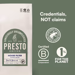 Presto Coffee House Filter Speciality Coffee Beans 1kg Medium Roast Tasting Notes Sweet Cocoa and Peanuts Rainforest Alliance Certified 100% Arabica